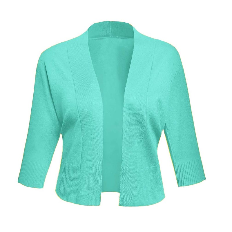 AAMILIFE Women's 3/4 Sleeve Cropped Cardigans Sweaters Jackets Open Front Short Shrugs for Dresses Mint Green XL - Image 2
